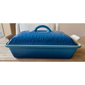 Le Creuset Olive Branch Collection Rectangular Casserole 4 qt Marseille Blue NEW